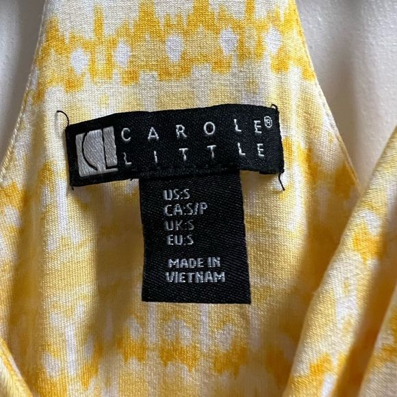 Carole Little Yellow and White Polyester V-Neck Sleeveless Print Maxi Size Small - Picture 4 of 14